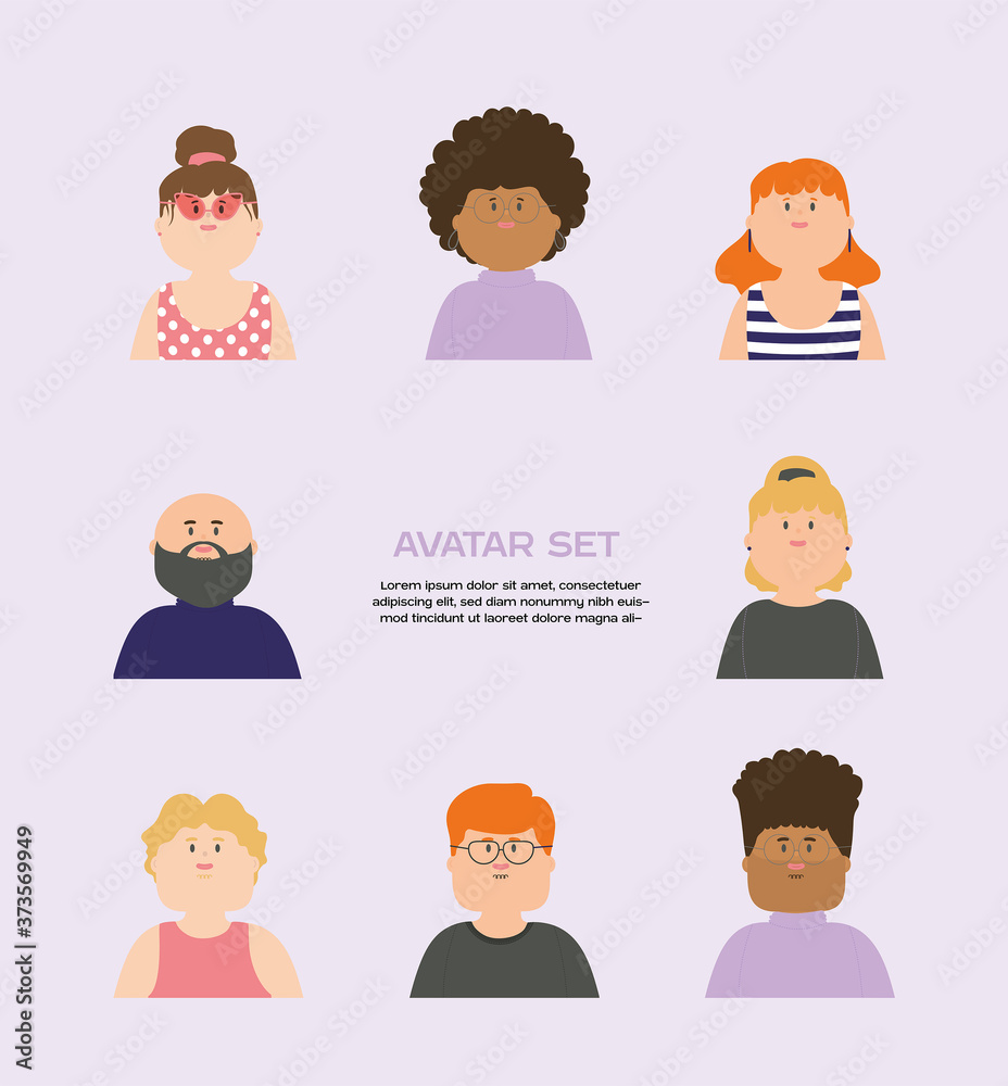 Vector illustration. Set of avatar characters. Vector illustration. Set of avatar characters.