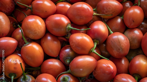 Tamarillo, egg-shaped edible fruit, also called tree tomato, tomate de arbol, tomate andino, tomate serrano, tomate de yuca photo