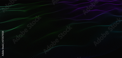 Low poly shape with colorful dots on light background. Abstract polygonal dark space background . Dynamic particles wave. Big data visualization 3D. Digital black landscape.