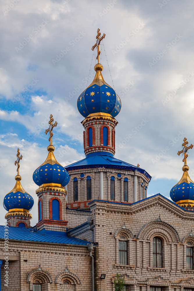 Picturesque domes of the Kislyakovskaya Church of the Nativity of the Blessed Virgin Mary (Krasnodar Territory, Russia)