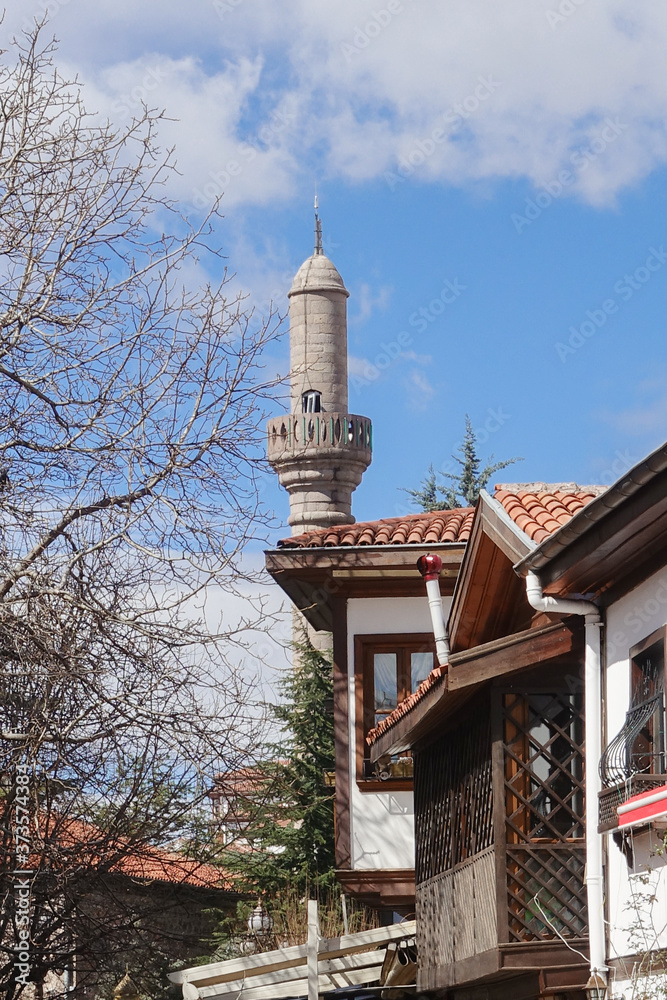 Fototapeta premium Hamamonu district in Ankara with renovated street with old Ottoman style mansions - Ankara, Turkey