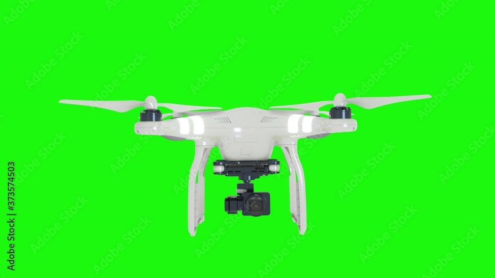 Realistic animation Quadcopter Drone with a Camera on green screen. Delivery Drone Flying with the background in Green Screen