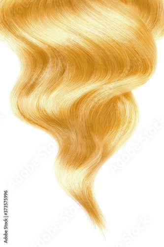 Blond shiny hair on white background, isolated