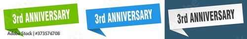 3rd anniversary banner sign. 3rd anniversary speech bubble label set
