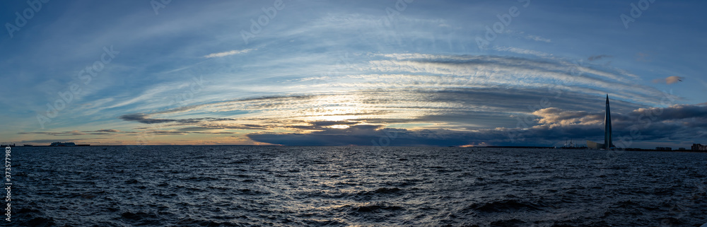 Panorama of the Gulf of Finland at sunset