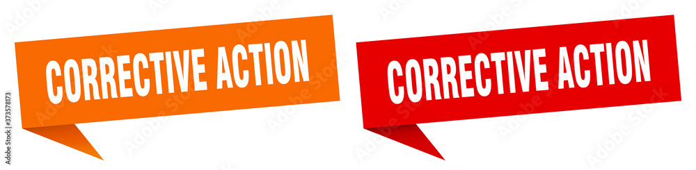corrective action banner sign. corrective action speech bubble label set corrective action banner sign. corrective action speech bubble label set