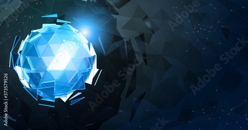 Blue triangular sphere on light polygonal element BG