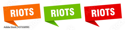 riots banner sign. riots speech bubble label set