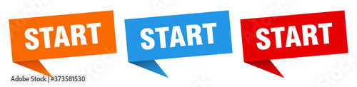 start banner sign. start speech bubble label set