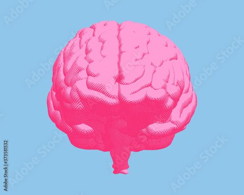 Colorful retro po part brain illustration on blue BG