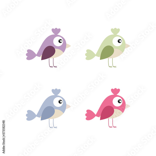 Small birds on a white background. Children's cartoon vector illustration. Drawing for children's books, textiles, patterns, packaging paper. Logo design of products for newborns