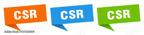 csr banner sign. csr speech bubble label set