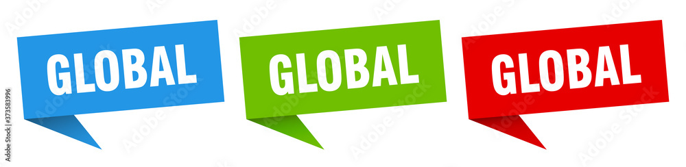 global banner sign. global speech bubble label set global banner sign. global speech bubble label set