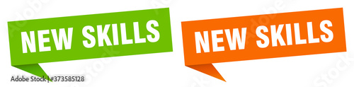 new skills banner sign. new skills speech bubble label set