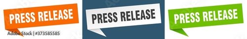 press release banner sign. press release speech bubble label set