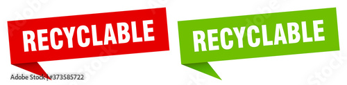 recyclable banner sign. recyclable speech bubble label set