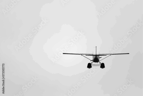 Float airplane flying away into the sky