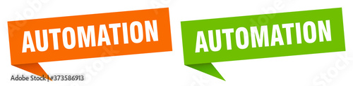 automation banner sign. automation speech bubble label set