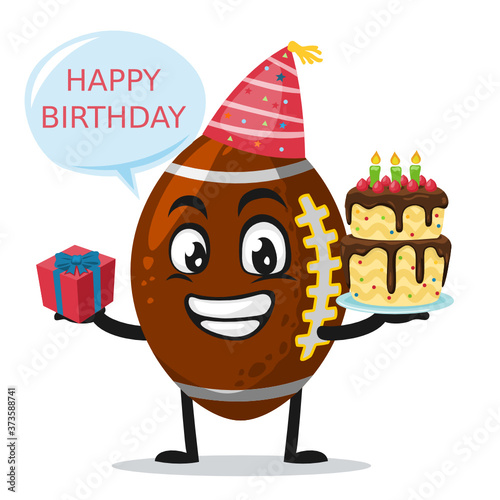 Vector illustration of rugby mascot or character celebrate birthday party