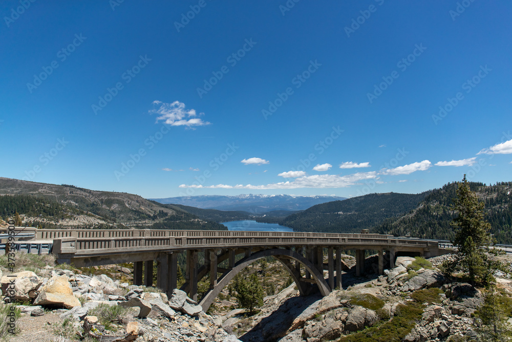 Lake Tahoe Mountains with Blue Skies and a Bridge Lake Tahoe Mountains with Blue Skies and a Bridge