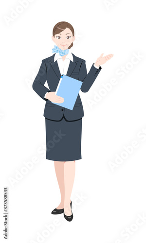 案内　書類　ビジネス　スーツ　女性　全身