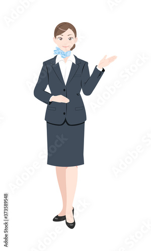 案内　ビジネス　スーツ　女性　全身