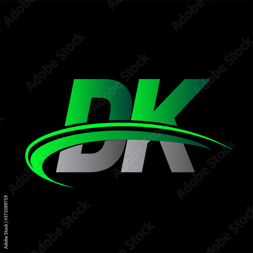 initial letter DK logotype company name colored green and black swoosh design. vector logo for business and company identity.