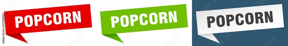 popcorn banner sign. popcorn speech bubble label set popcorn banner sign. popcorn speech bubble label set