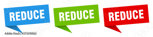 reduce banner sign. reduce speech bubble label set