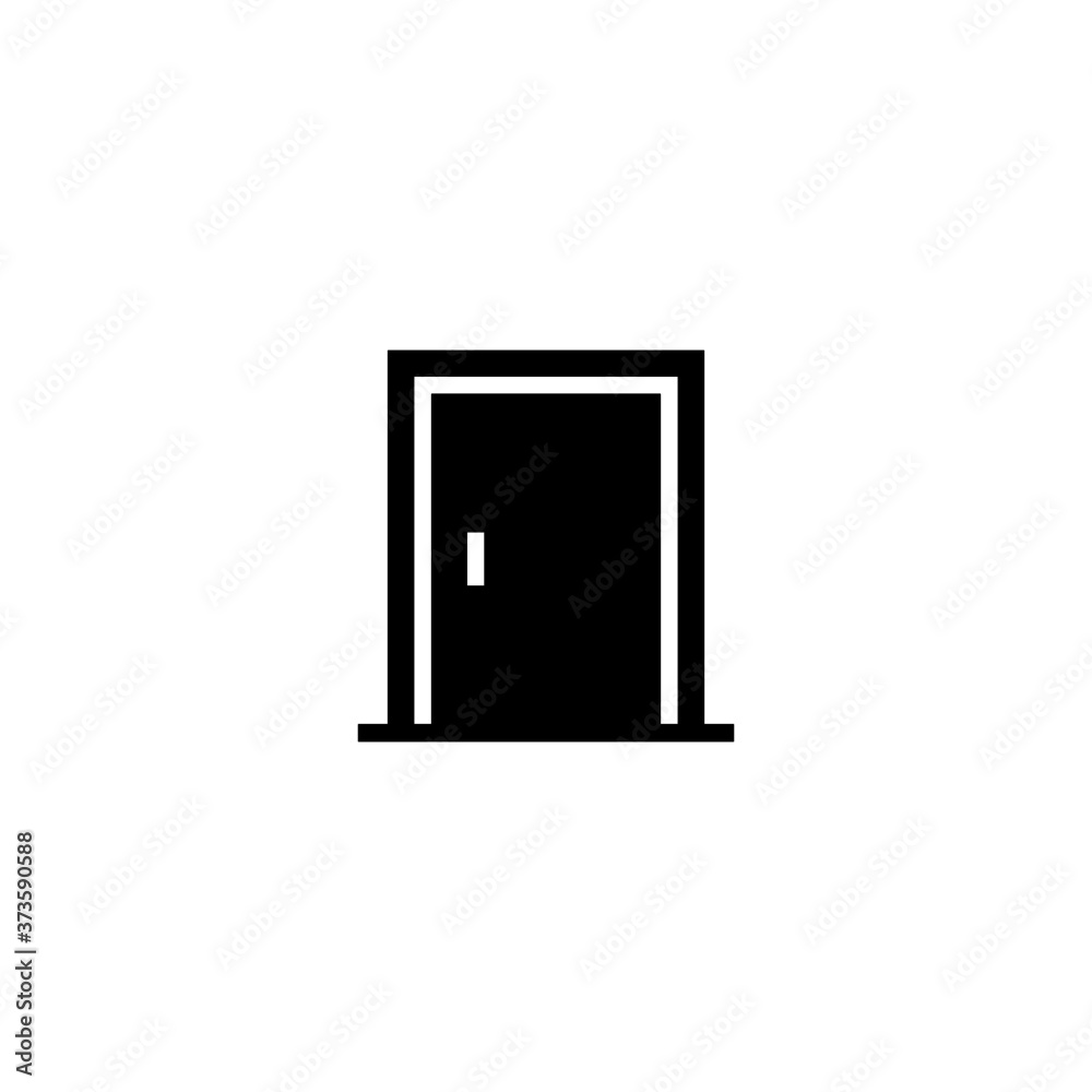 Door icon in black flat glyph, filled style isolated on white background Door icon in black flat glyph, filled style isolated on white background