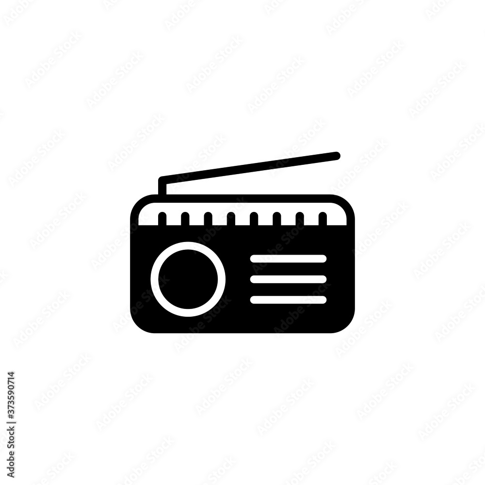 Radio Icon in black flat glyph, filled style isolated on white background Radio Icon in black flat glyph, filled style isolated on white background