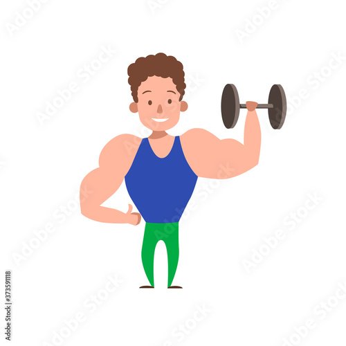 A man does a dumbbell deadlift in two steps, a male athlete does a sport for a toned body, training vector illustration isolated on a white background