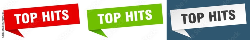 top hits banner sign. top hits speech bubble label set top hits banner sign. top hits speech bubble label set