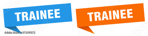 trainee banner sign. trainee speech bubble label set