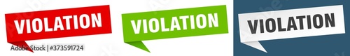 violation banner sign. violation speech bubble label set