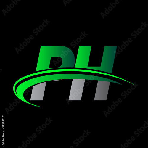 initial letter PH logotype company name colored green and black swoosh design. vector logo for business and company identity.