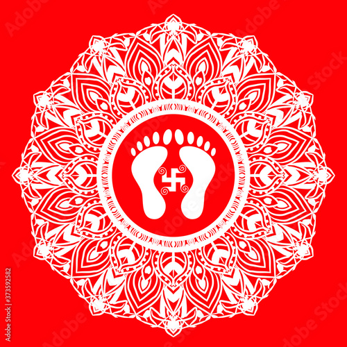 Lord laxmi footprint mandala graphic trendy design for indian festival diwali. photo