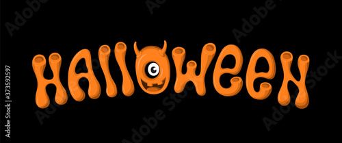 Halloween lettering with monster on black background
