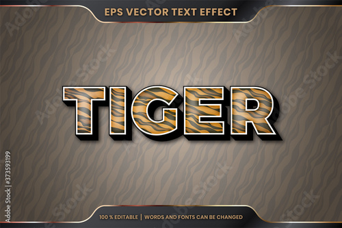 Text effect in 3d Tiger words text effect theme editable realistic skin tiger wild color concept  photo