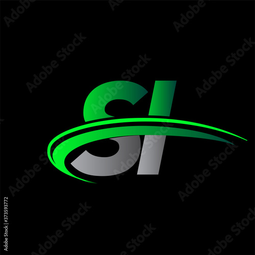 initial letter SI logotype company name colored green and black swoosh design. vector logo for business and company identity.