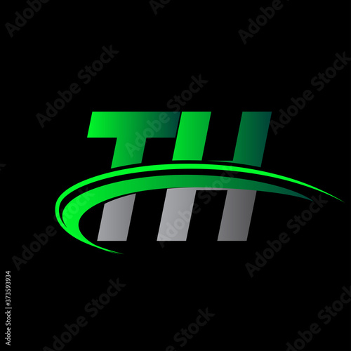 initial letter TH logotype company name colored green and black swoosh design. vector logo for business and company identity.