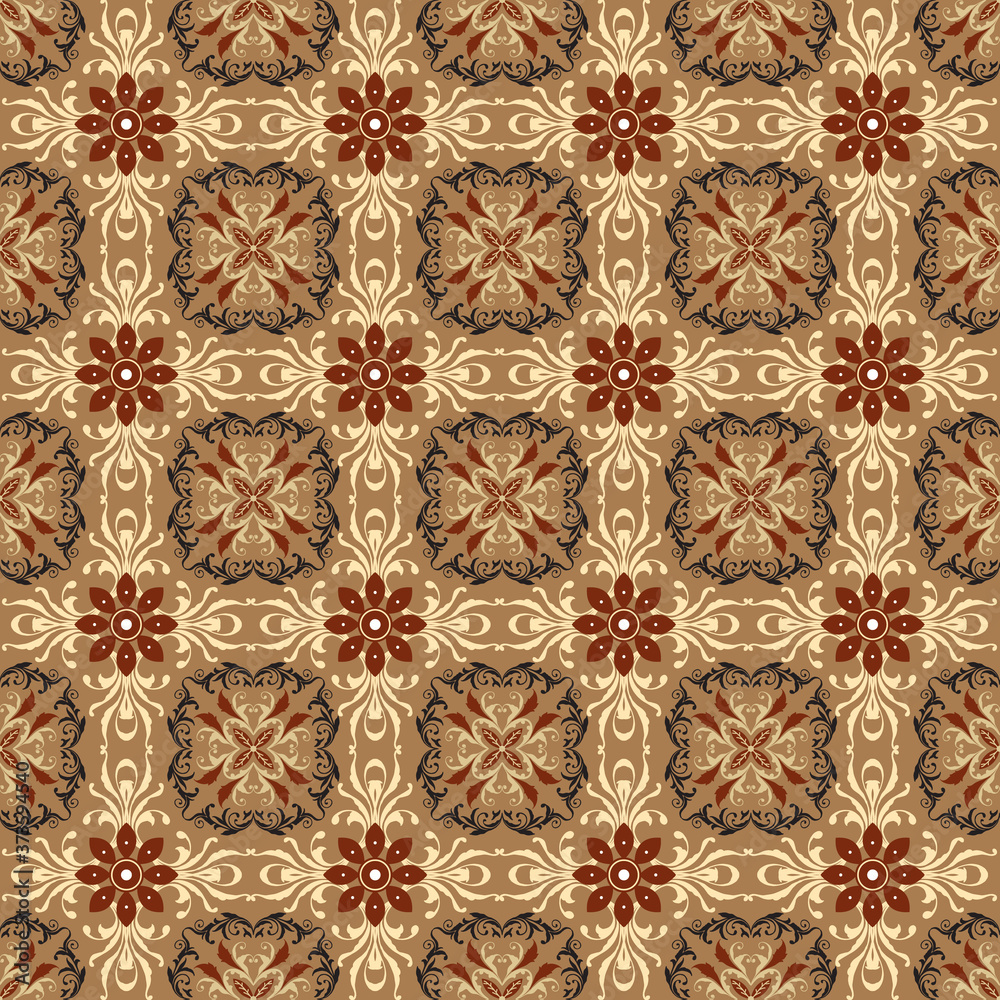 Exclusive flower motif for Jogja batik with seamless mocca color design.