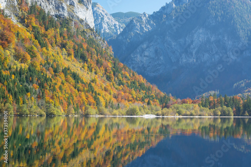 Autumn view of the mountains and lake  horizontal format