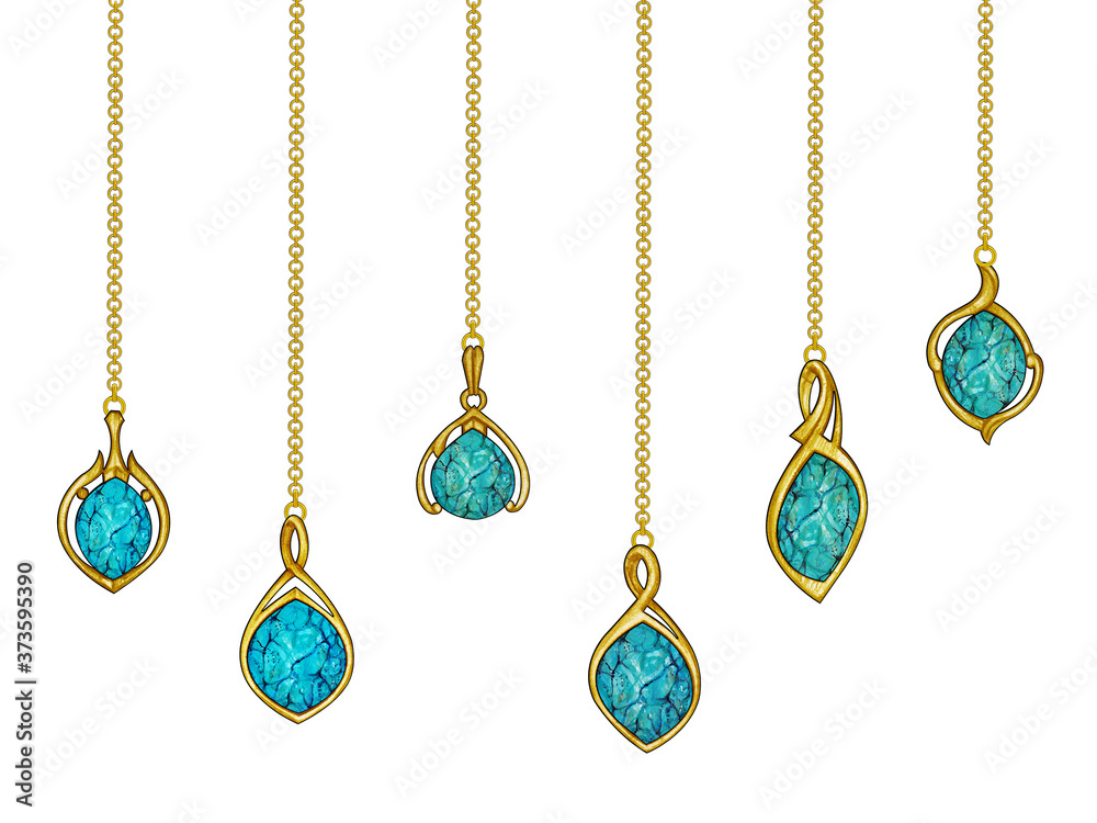 Jewelry design modern art turquoie set gold pendant. Hand drawing and painting on paper. Jewelry design modern art turquoie set gold pendant. Hand drawing and painting on paper.