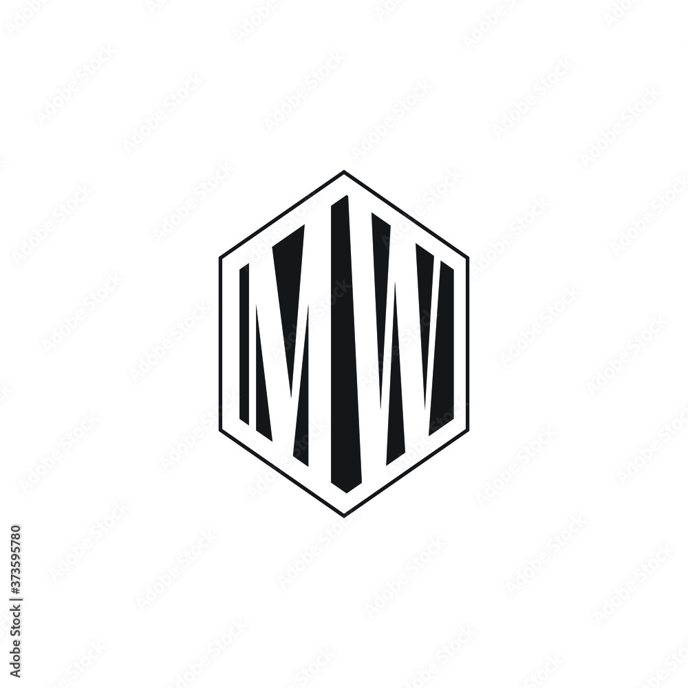 Initial Letter MW with polygon style monogram Logo
