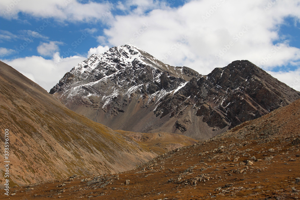 View of mountains with the dramatic sky in Tibet, China