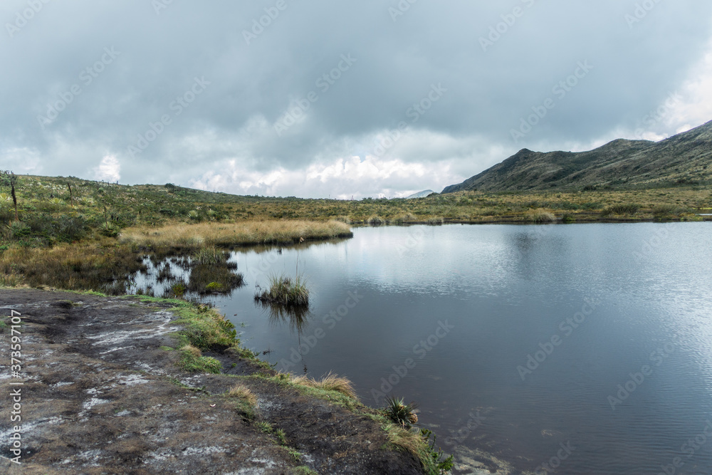 Choachi, Colombia Landscape of Colombian Andean mountains showing paramo type vegetation. Park Called Paramo Matarredonda near Bogota
