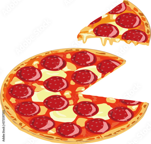 チーズとサラミのイタリアンフードピザのイラスト