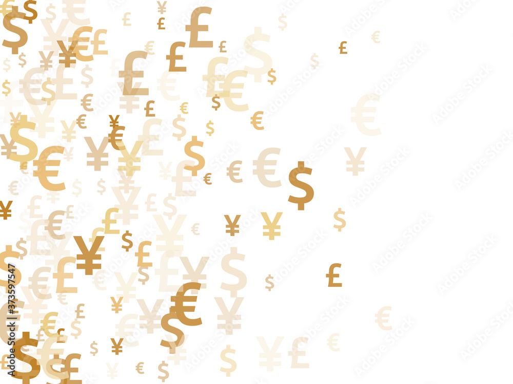 Euro dollar pound yen gold signs flying currency vector illustration. Deposit backdrop. Currency 