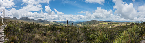 Choachi, Colombia Landscape of Colombian Andean mountains showing paramo type vegetation. Park Called Paramo Matarredonda near Bogota
